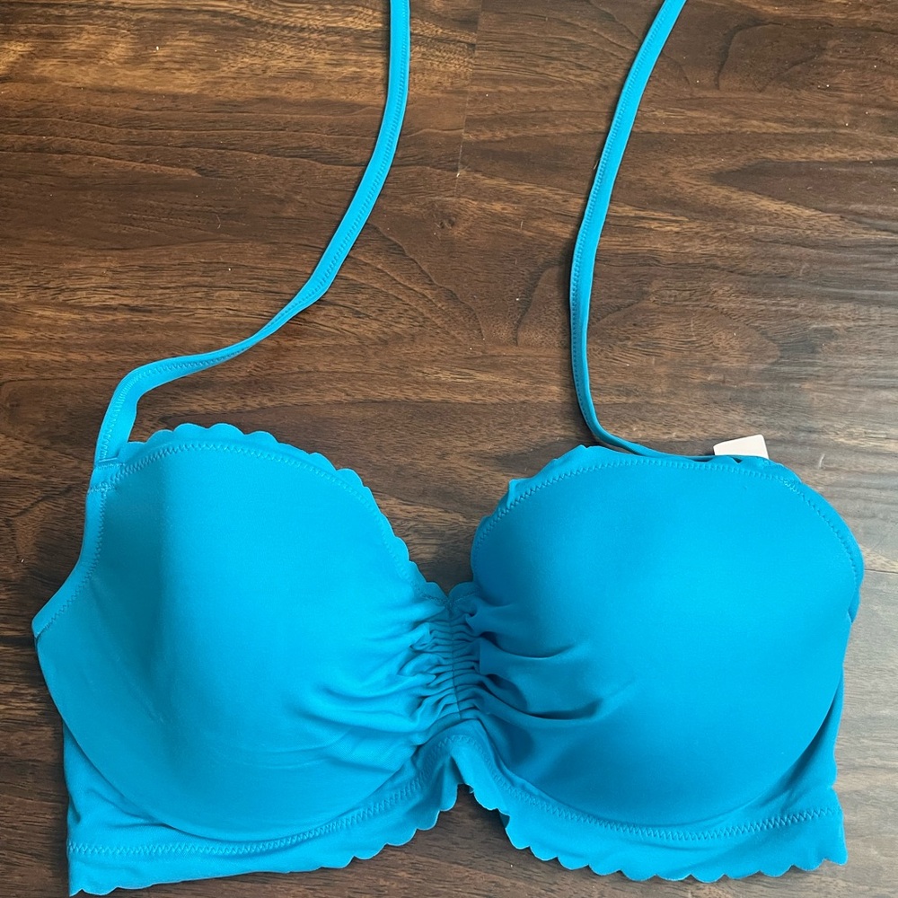 Blue Scalloped Bikini Top